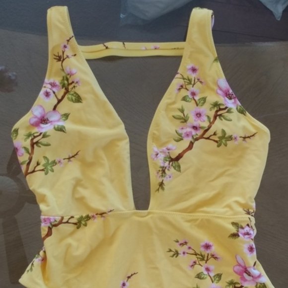 Yellow with flowers one-piece swimsuit - Picture 2 of 6